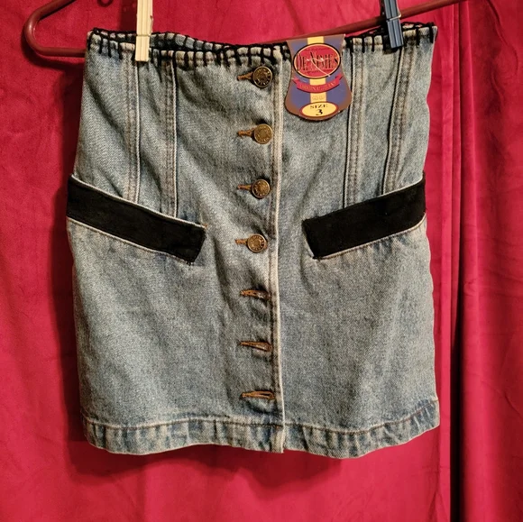 Vintage Authentic Denimes Original Jeans Mini Skirt and Blazer w/Suede. Size SM